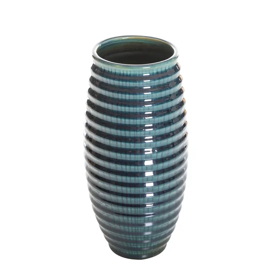 Wazon ceramiczny AGALIA ze żłobieniami inspirowany strukturą drewna - 13 x 13 x 27 cm - niebieski