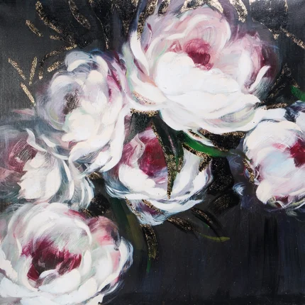 Obraz ROSES ręcznie malowany na płótnie ze złotymi elementami Obraz ROSES ręcznie malowany na płótnie ze złotymi elementami - 80 x 80 cm