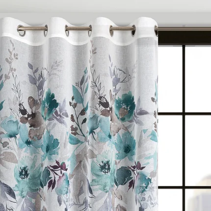 DESIGN 91 Zasłona GRETA z lekkiej półtransparentnej etaminy z nadrukiem malowanych pędzlem kwiatów DESIGN 91 Zasłona GRETA z lekkiej półtransparentnej etaminy z nadrukiem malowanych pędzlem kwiatów - 140 x 250 cm