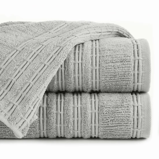 Ręcznik ROMEO z bawełny podkreślony bordiurą tkaną  w wypukłe paski - 70 x 140 cm - stalowy