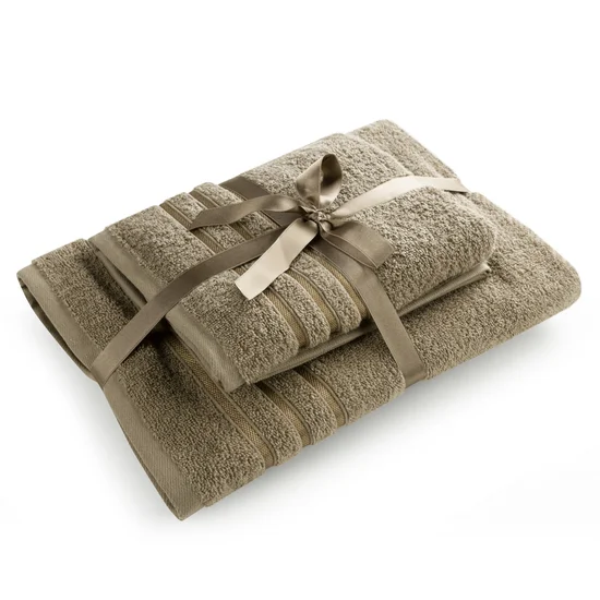 Komplet ręczników LOCA z bordiurą z tkanymi paskami - 37 x 25 x 10 cm - brązowy