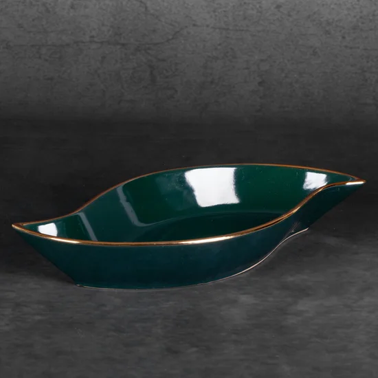 Patera ceramiczna AMORA 2 o lśniącej powierzchni ze złotym detalem - 36 x 18 x 5 cm - zielony