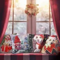 Poszewka świąteczna JINGLE z miękkiej tkaniny z nadrukiem z Mikołajem i kotkami - 40 x 40 cm - czerwony 3
