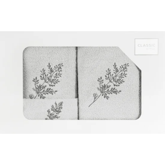 Komplet ręczników KAMIL z haftem w kartonowym opakowaniu - 56 x 36 x 7 cm - srebrny