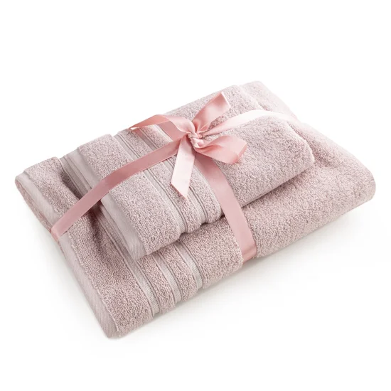Komplet ręczników LOCA z bordiurą z tkanymi paskami - 37 x 25 x 10 cm - pudrowy róż