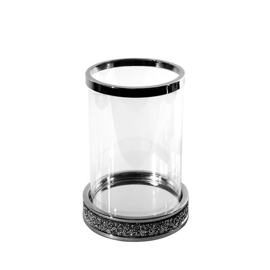 Świecznik dekoracyjny SUZIE z metalu ze szklanym kloszem dekorowany srebrzystymi kryształkami - ∅ 12 x 17 cm - srebrny
