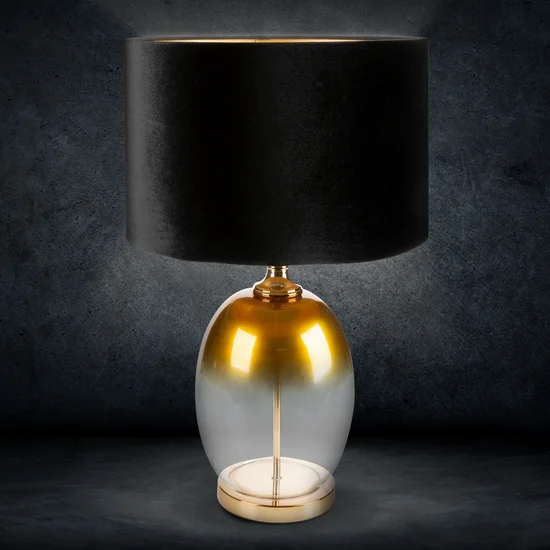 Lampa stołowa KAJA z transparentnego cieniowanego szkła z błyszczącym welwetowym abażurem - ∅ 40 x 70 cm - czarny