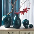 Wazon ceramiczny BILL ze zdobieniem w formie liści - ∅ 20 x 35 cm - niebieski 3