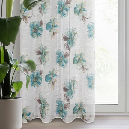 Dekoracja okienna LISA z etaminy w stylu eko z motywem kwiatowym Dekoracja okienna LISA z etaminy w stylu eko z motywem kwiatowym - 140 x 260 cm