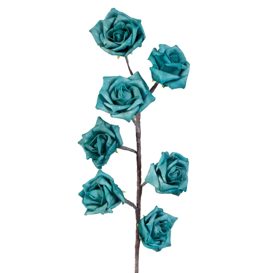 RÓŻA gałązka, kwiat sztuczny dekoracyjny z pianki foamiran - dł. 76 cm śr. kwiat 8 cm - turkusowy