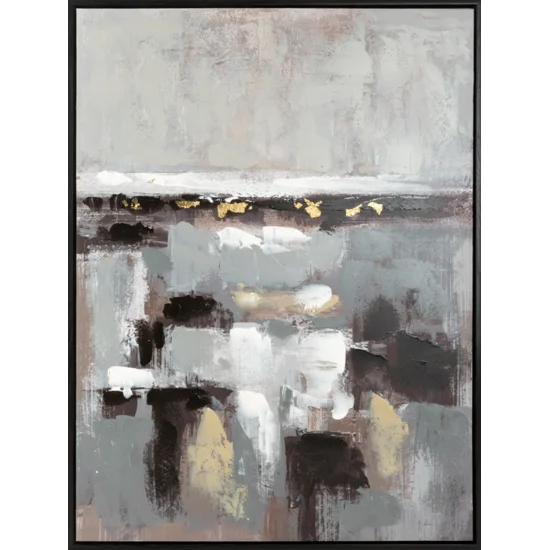 Obraz ILLUSION 3 abstrakcyjny ręcznie malowany na płótnie w czarnej ramce - 60 x 80 cm - stalowy