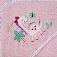 Ręcznik BABY z kapturkiem i haftowaną aplikacją z dinozaurem - 75 x 75 cm - różowy 4
