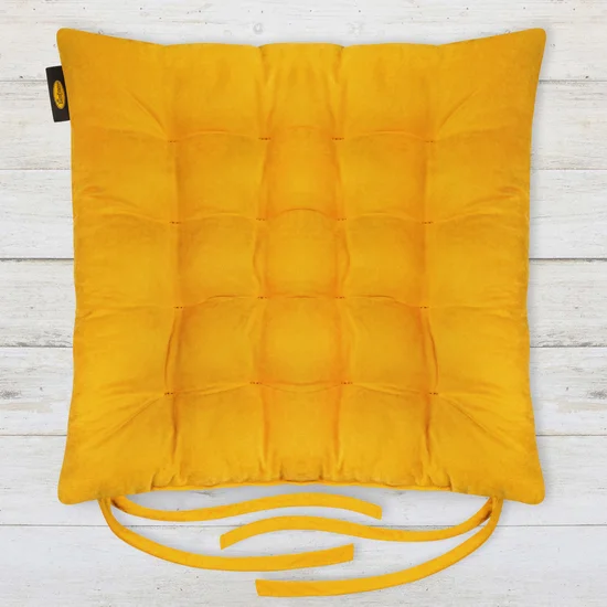 ADORE dwustronna welurowa poduszka siedziskowa na krzesło z szesnastoma pikowaniami, gramatura 195 g/m2 - 40 x 40 x 6 cm - musztardowy
