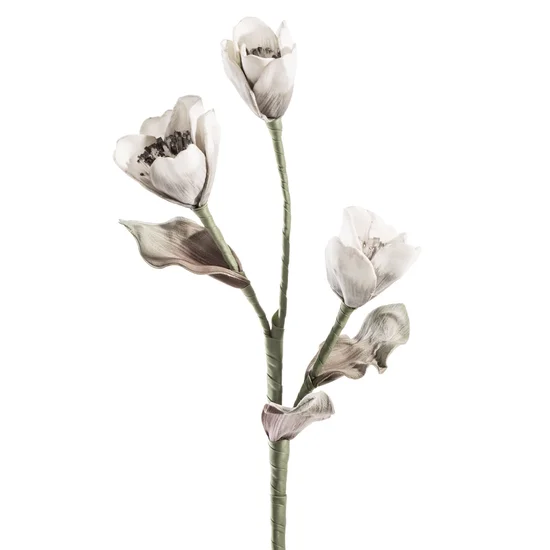 SZTUCZNY KWIAT dekoracyjny z pianki foamiran - dł. 65 cm dł. kwiat 8 cm - srebrny