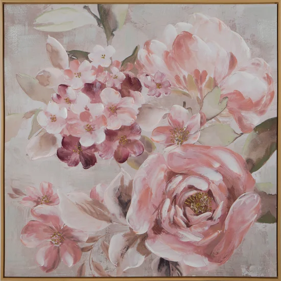 Obraz FLORA ręcznie malowany na płótnie - 80 x 80 cm - ciemnoróżowy