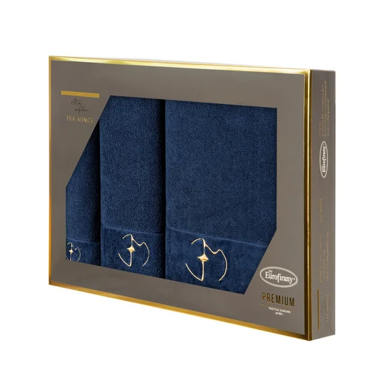 EVA MINGE Komplet ręczników GAJA w eleganckim opakowaniu, idealne na prezent - 46 x 36 x 7 cm - granatowy
