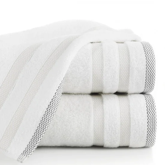EUROFIRANY CLASSIC Ręcznik RIKI  z bordiurą w pasy miękki i puszysty, zero twist - 70 x 140 cm - biały