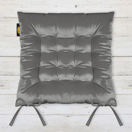 Dwustronna welwetowa poduszka siedziskowa na krzesło z szesnastoma pikowaniami, gramatura 300 g/m2 - 40 x 40 x 6 cm - grafitowy
