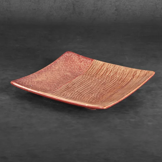 Dwukolorowa patera ELDA z glinki ceramicznej - 22 x 22 x 4 cm - czerwony