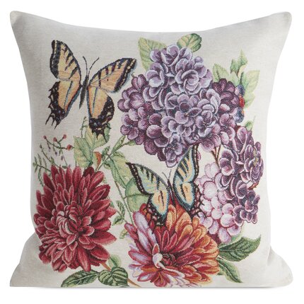Poszewka gobelinowa z kwiatowym motywem 45 x 45 cm naturalny,czerwony | Eurofirany