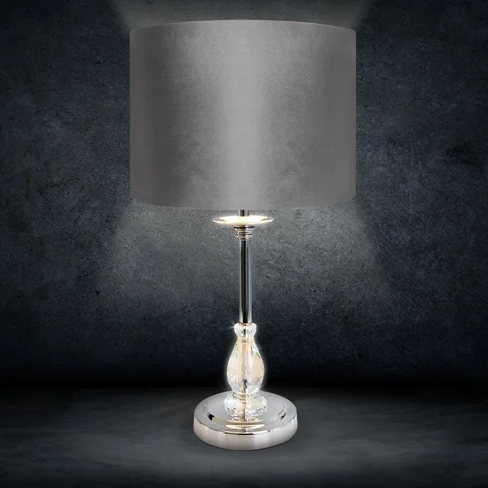 Lampka stołowa MONIK z kryształową podstawą i welwetowym abażurem - ∅ 30 x 53 cm - srebrny