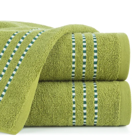 Ręcznik bawełniany FIORE z ozdobnym stebnowaniem - 70 x 140 cm - oliwkowy