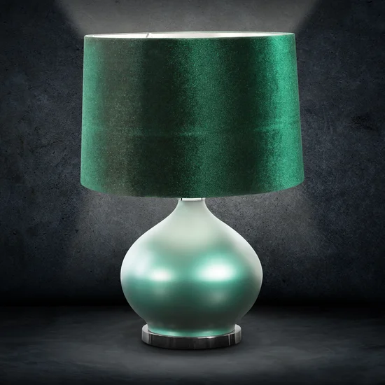 Lampa stołowa MELIKA na podstawie łączącej perłowe szkło i metal z welwetowym abażurem - ∅ 35 x 51 cm - ciemnozielony