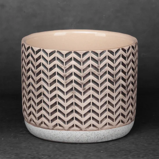 Donica ceramiczna KERI z geometrycznym wzorem - ∅ 12 x 10 cm - kremowy