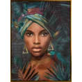 Obraz BELLE 1 portret kobiety ręcznie malowany na płótnie w złotej ramce - 60 x 80 cm - ciemnoturkusowy 1