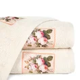 Ręcznik z naszywaną aplikacją z kwiatami - 70 x 140 cm - beżowy 1