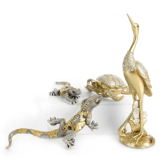 Figurka dekoracyjna jaszczurka zdobiona srebrno-złota - 21 x 8 x 3 cm - złoty