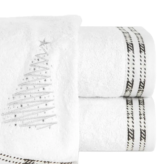 Ręcznik świąteczny EVE 02 bawełniany z haftem z choinką i kryształkami - 70 x 140 cm - biały