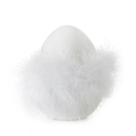 Figurka z dolomitu - jajko wielkanocne zdobione miękkim puchem - ∅ 9 x 12 cm - biały