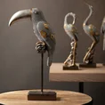 Papuga figurka ceramiczna srebrno-złota - 10 x 10 x 35 cm - srebrny 4