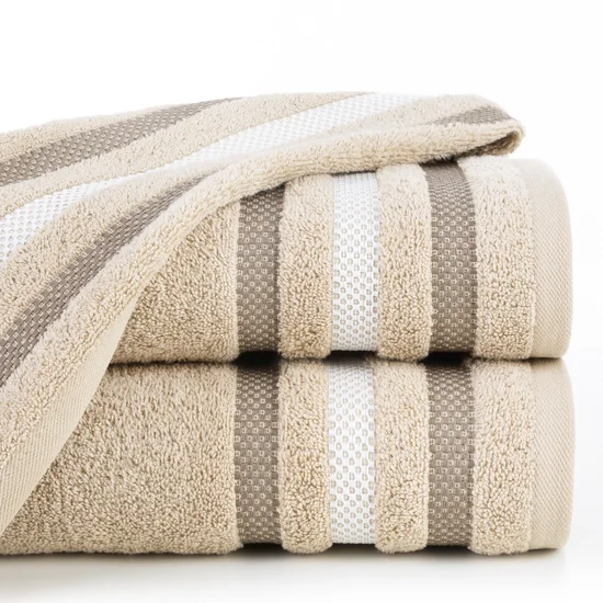 EUROFIRANY CLASSIC Ręcznik bawełniany GRACJA z ozdobną bordiurą w pasy - 30 x 50 cm - beżowy