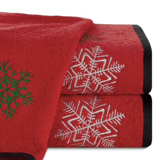 Ręcznik świąteczny CHERRY 02 bawełniany z haftem ze śnieżynkami - 50 x 90 cm - czerwony