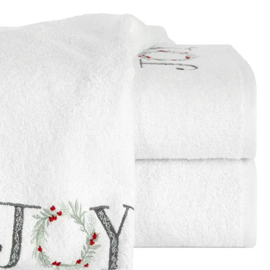 Ręcznik świąteczny SANTA 18 bawełniany z haftem z napisem JOY - 70 x 140 cm - biały