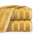 Ręcznik z welurową bordiurą przetykaną błyszczącą nicią - 70 x 140 cm - musztardowy 1