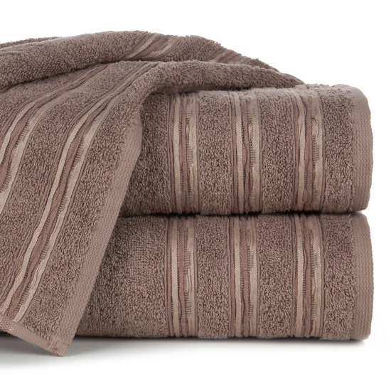 Ręcznik JONAS z bawełny z ozdobną żakardową bordiurą z marszczeniem - 50 x 90 cm - brązowy