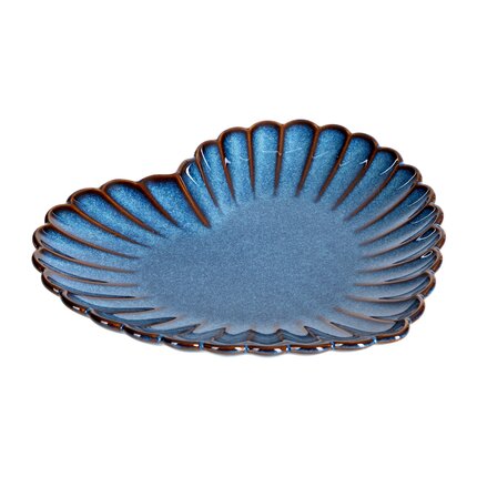Granatowa patera AVRIL 2 w kształcie serca z przecieranym wzorem 22 x 20 x 3 cm granatowy