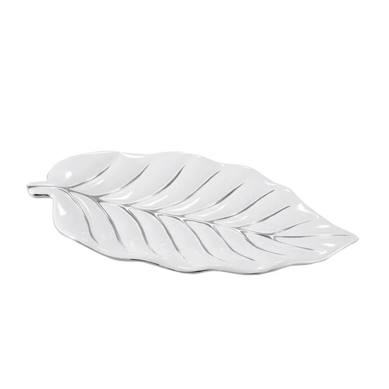 Patera ceramiczna w kształcie liścia - 35 x 22 x 3 cm - biały