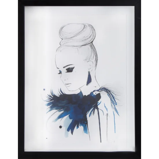 Obraz FEMME grafika za szkłem w czarnej ramie - 35 x 45 cm - czarny