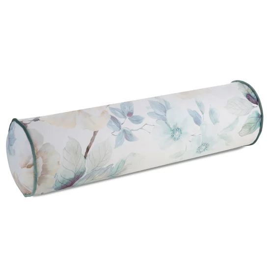EUROFIRANY PREMIUM Poduszka ALINE w kształcie walca z miękkiego welwetu z wypełnieniem z motywem wiosennych kwiatów - 16 x 62 cm - biały