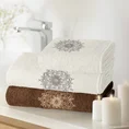 Zestaw upominkowy ROSETTE 3 szt ręczników z haftem z motywem rozety w kartonowym opakowaniu na prezent - 56 x 36 x 7 cm - kremowy 4