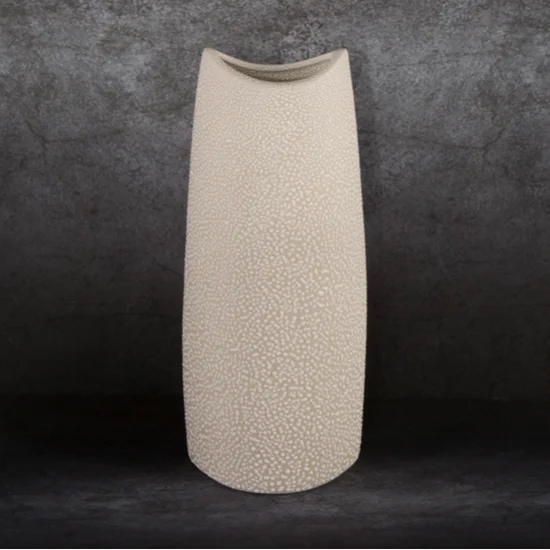 Wazon ceramiczny RISO o nowoczesnym kształcie z efektem rosy - 14 x 9 x 35 cm - kremowy