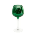Świecznik szklany VERRE na wysmukłej nóżce z zielonym kielichem - ∅ 9 x 20 cm - biały 1
