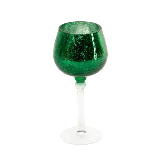 Świecznik szklany VERRE na wysmukłej nóżce z zielonym kielichem - ∅ 9 x 20 cm - biały