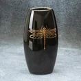 Wazon ceramiczny z nadrukiem złotej ważki - 13 x 9 x 25 cm - czarny 1