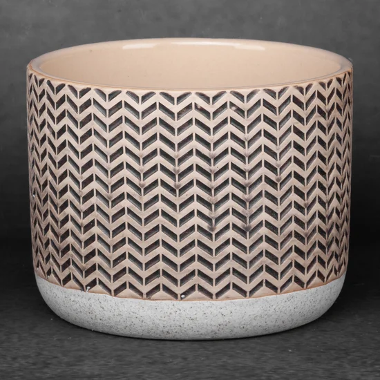 Donica ceramiczna KERI z geometrycznym wzorem - ∅ 17 x 14 cm - kremowy
