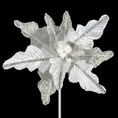 Świąteczny kwiat dekoracyjny z dwóch rodzajów tkanin zdobiony dżetami i koralikami - ∅ 26 cm - biały 3